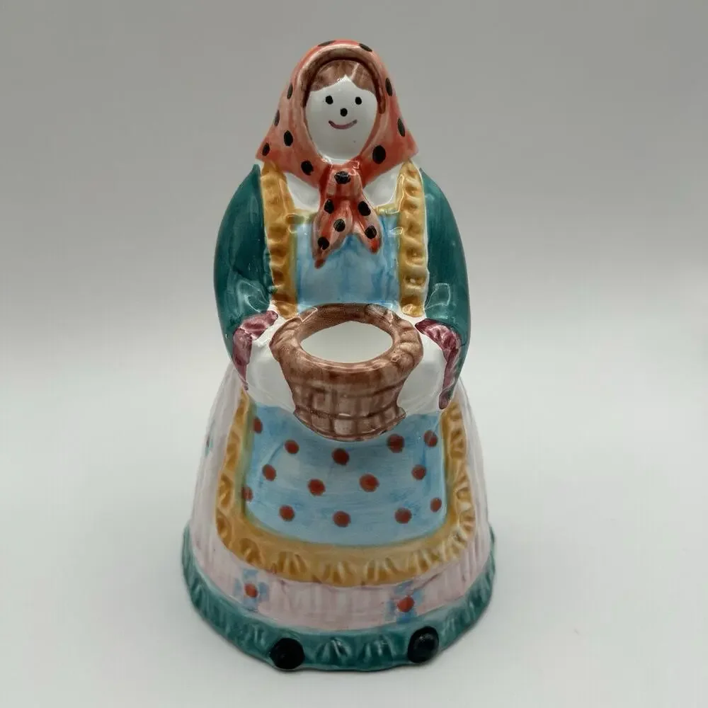 Vintage Pier 1 Imports Handpainted Peasant Woman Candle Holder Folk Art Babushka